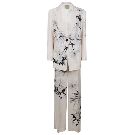 Momoni abito donna in twill di seta bianco e nero