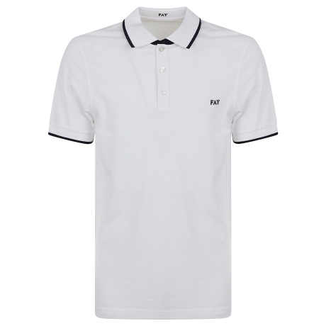 Fay polo uomo slim fit  in piquet stretch bianco