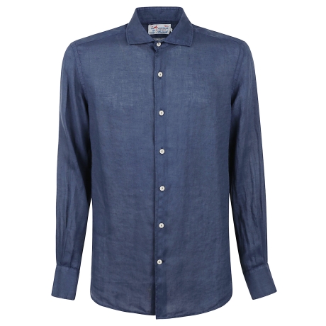 Saint Barth camicia uomo pamplona in lino blu