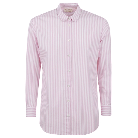 Saint Barth camicia donna a righe e ricamo sul retro rosa e bianco