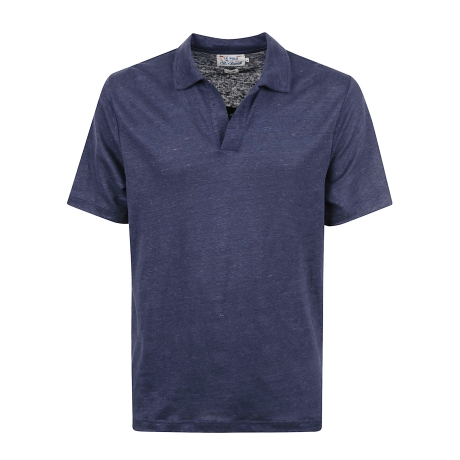 Saint Barth polo uomo frasen senza bottoni in lino blu
