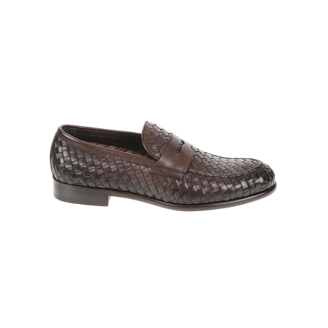 Doucal's mocassino uomo in pelle intrecciata marrone