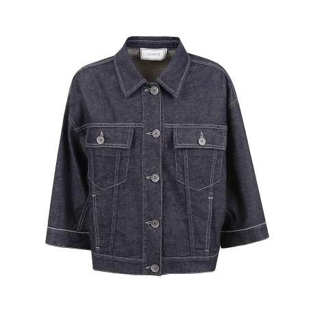 Peserico giubbottino donna in cotone e lino effetto denim scuro
