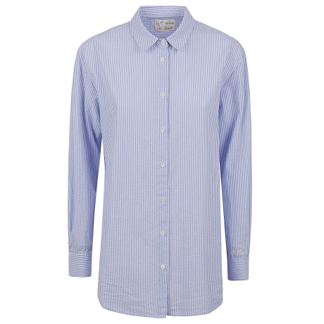 Saint Barth camicia donna a righe in cotone celeste e bianco