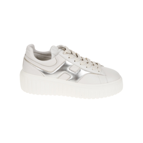 Hogan scarpe donna h-stripes in pelle beige e h platino