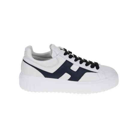 Hogan scarpe h-stripes uomo in nappa bianca e blu