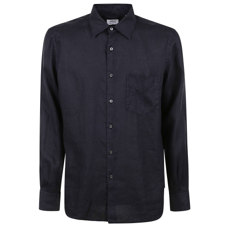Aspesi camicia uomo con taschino in lino leggero nero