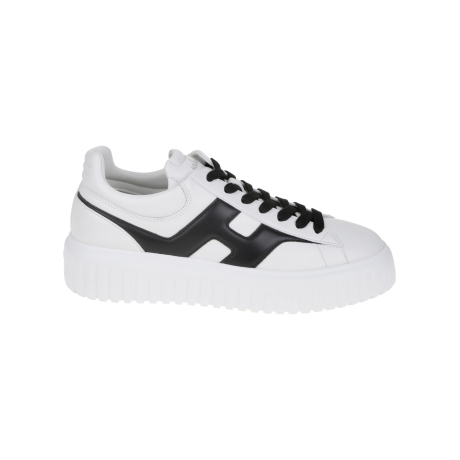 Hogan scarpe h-stripes uomo in nappa bianca e nera
