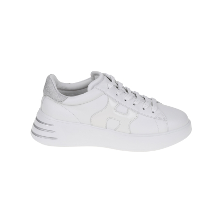 Hogan scarpe donna rebel in nappa bianca e tacco in argento