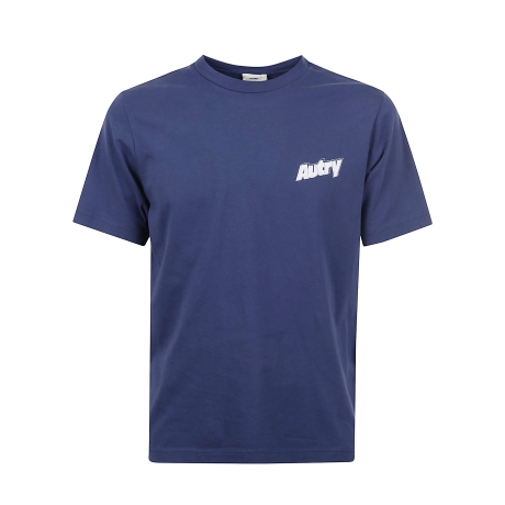 Autry t-shirt uomo in jersey di cotone blu con doppio logo