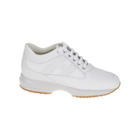 Hogan scarpe donna interactive in pelle liscia bianco con h forata