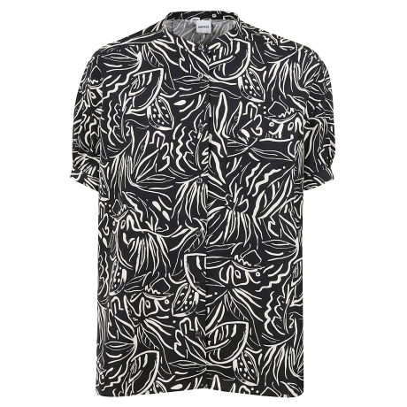 Aspesi camicia donna in cotone fantasia floreale nero e bicanco con taschino