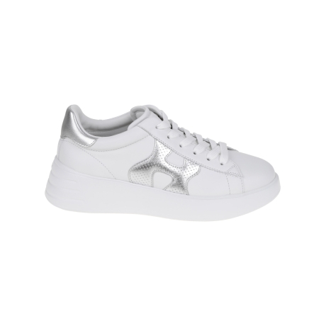 Hogan scarpe donna rebel in nappa bianca e argento