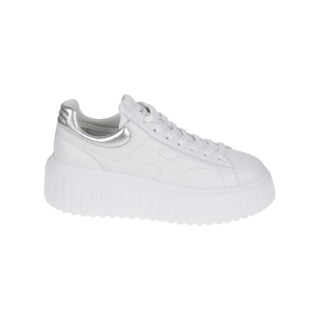 Hogan scarpe donna h-stripes in nappa bianco e argento