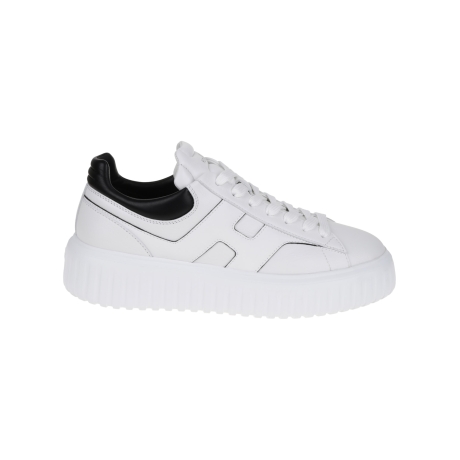 Hogan scarpe uomo h-stripes strirpes in pelle bianca e back nero