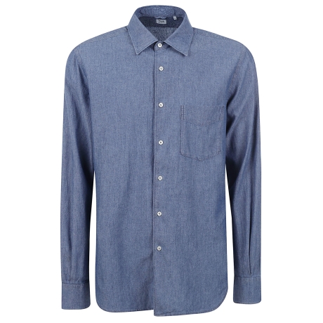 Aspesi camicia uomo in denim chambray blu scuro una tasca