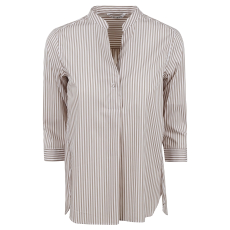 Caliban camicia donna a righe in cotone bianco e beige