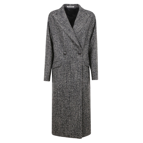 Tagliatore cappotto lungo donna con motivo spigato in lana nero