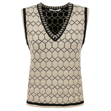 Maliparmi gilet donna jaquard in maglia beige e nero