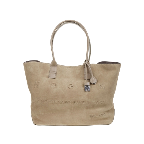 Hogan borsa shopping  media donna in pelle scamosciata beige