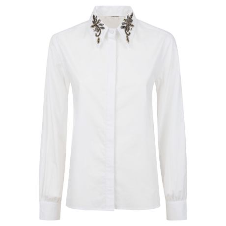 Maliparmi camicia donna con colletto gioiello in popeline di cotone bianca