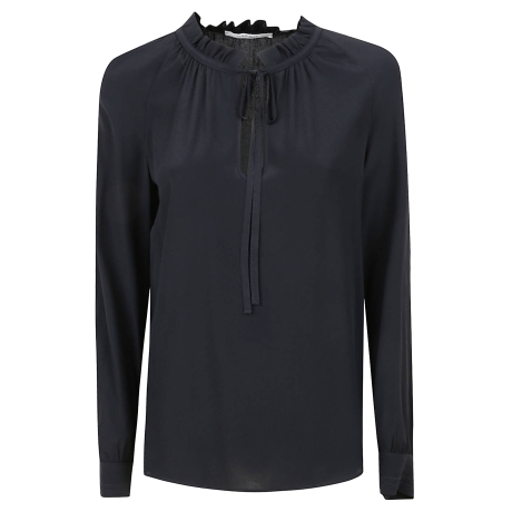Maliparmi camicia donna collo con volant in misto seta nero